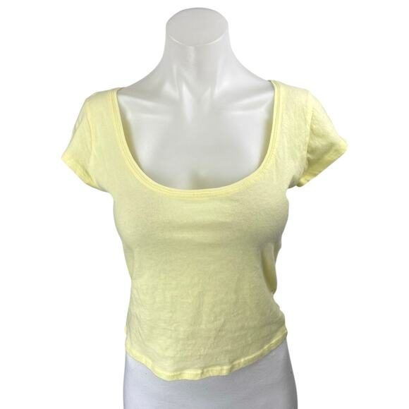 Aritzia Wilfred Women's Yellow Short Sleeve Slim Fit Cropped Tee T-shirt Top XS - Picture 1 of 4